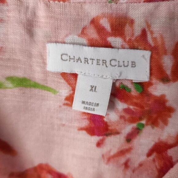 Charter Club 100% linen floral long roll sleeve button down shirt - Picture 6 of 9